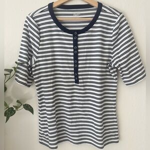 ⚓️ Lands’ End Navy & White Striped Henley Tee